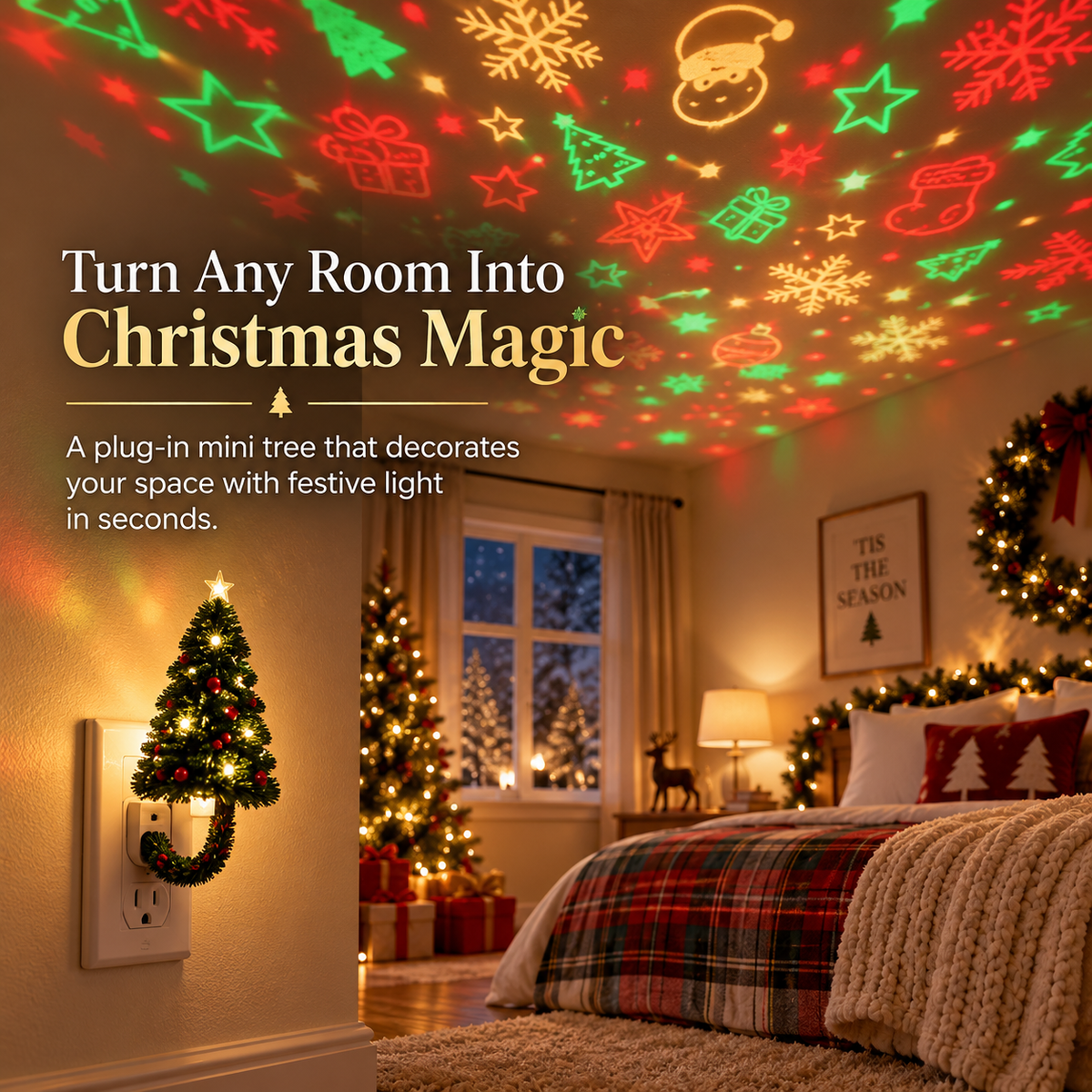 🎄Christmas Tree Projector Night Light — Plug-In Ceiling Décor
