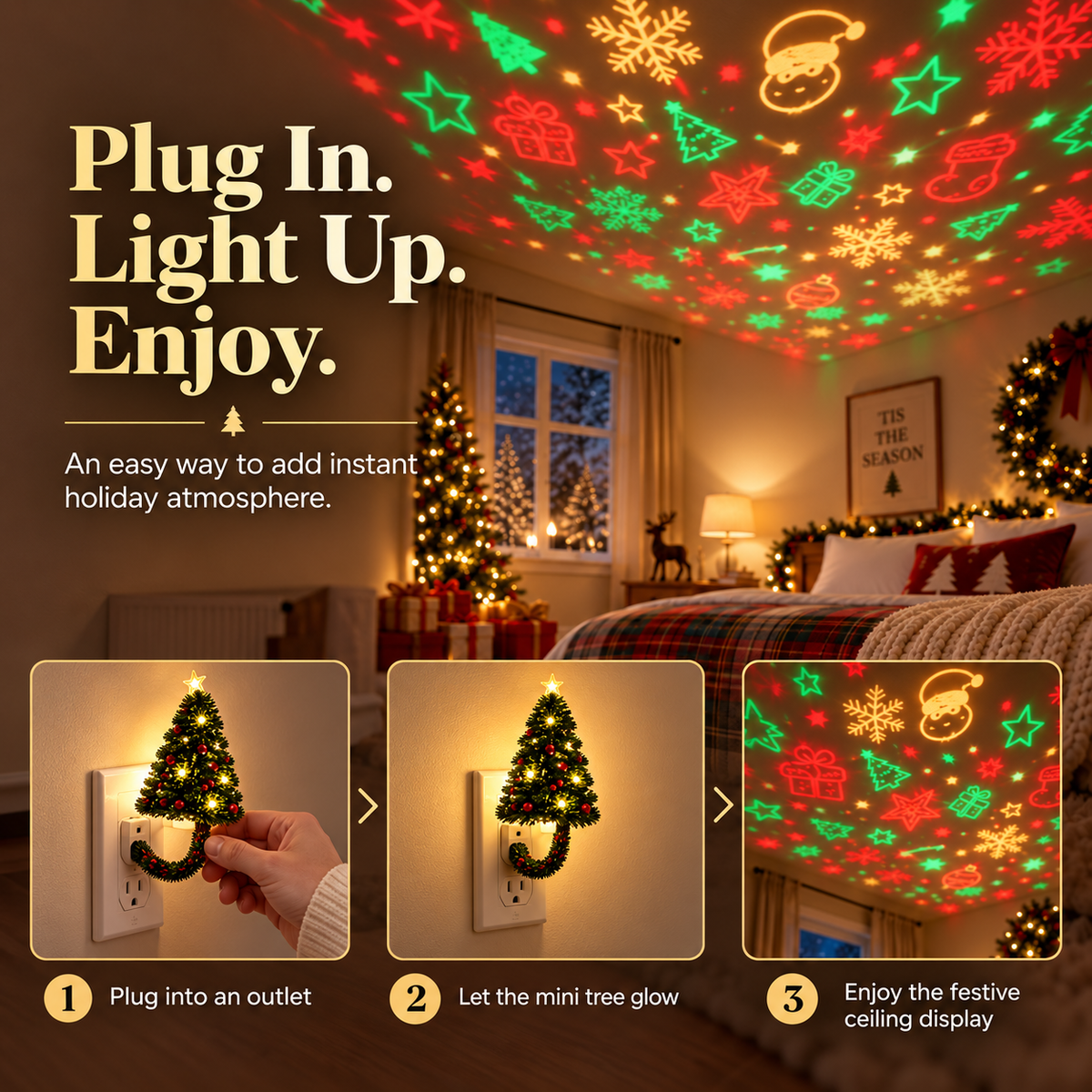 🎄Christmas Tree Projector Night Light — Plug-In Ceiling Décor