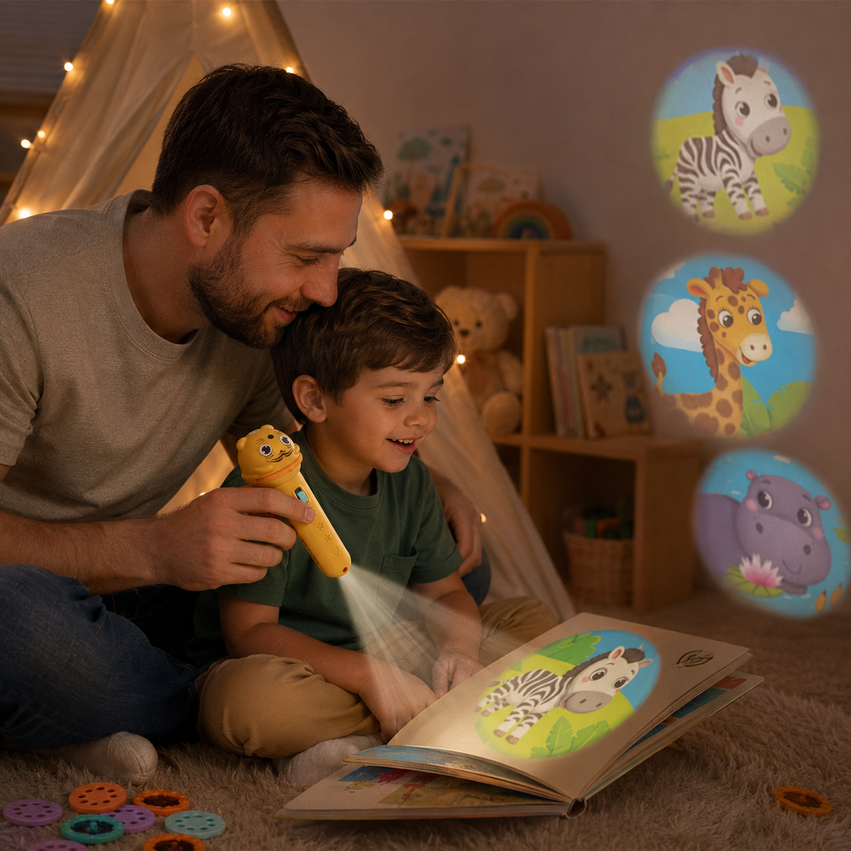 𝐁i𝐥𝐥𝐡𝐨𝐥® Kids Projection Flashlight, Bedtime Story Projector Toy