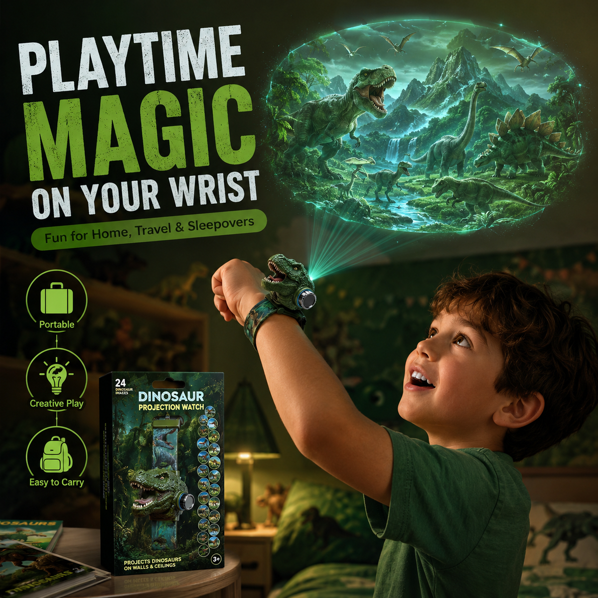 Official Store|🟡𝐁i𝐥𝐥𝐡𝐨𝐥® 3D Dinosaur Projection Watch🦖Realistic T-Rex Design, Safe Soft Strap for Kids Ages 3+