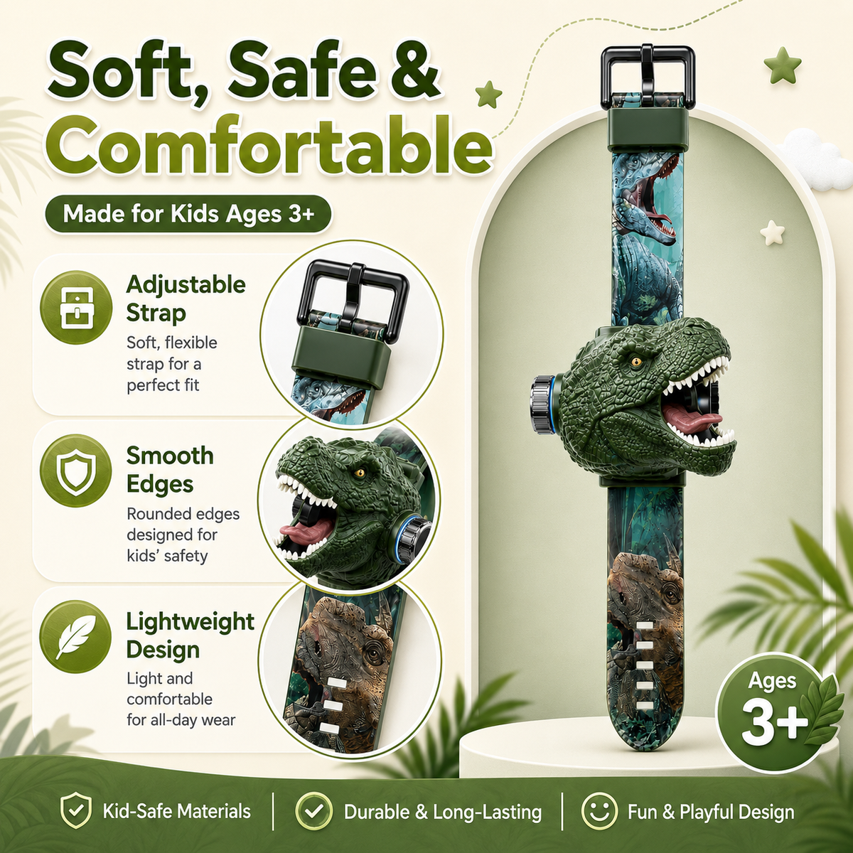 Official Store|🟡𝐁i𝐥𝐥𝐡𝐨𝐥® 3D Dinosaur Projection Watch🦖Realistic T-Rex Design, Safe Soft Strap for Kids Ages 3+
