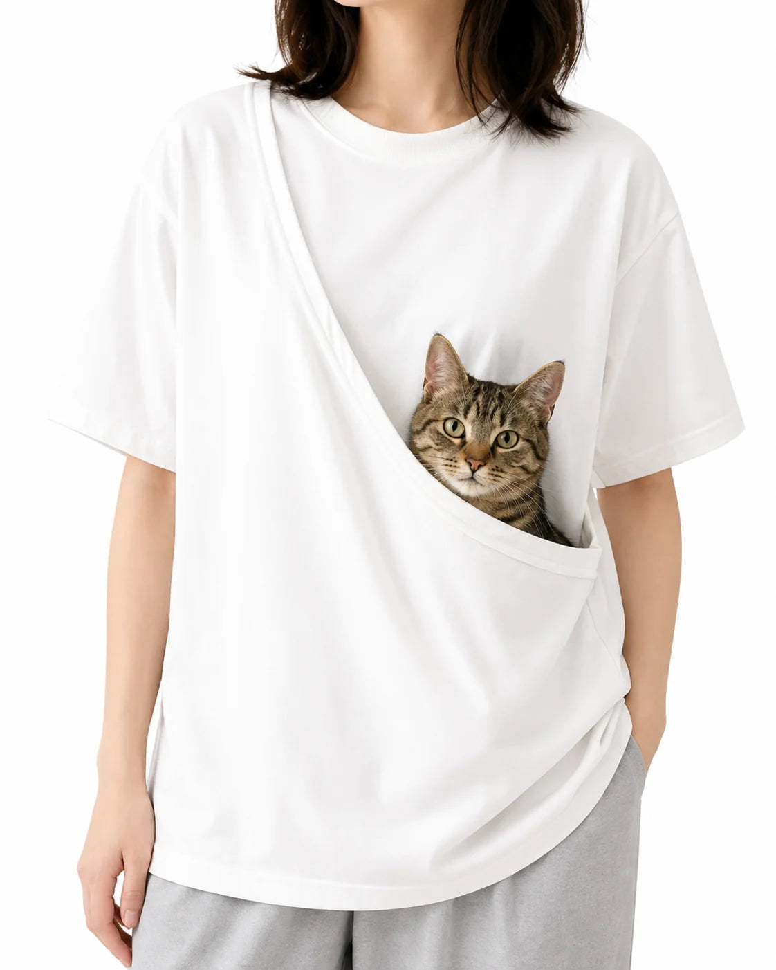 White PawPal cat carrier t-shirt with built-in pouch