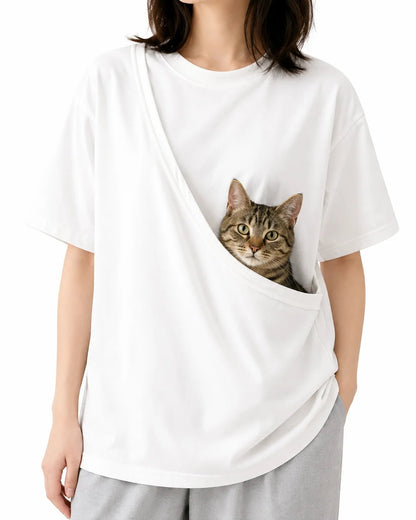 White PawPal cat carrier t-shirt with built-in pouch