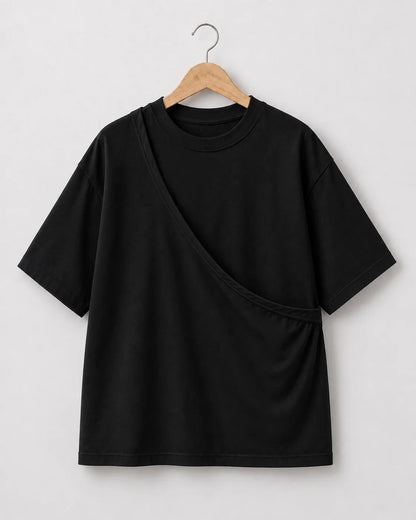 Black PawPal t-shirt showing diagonal built-in cat pouch