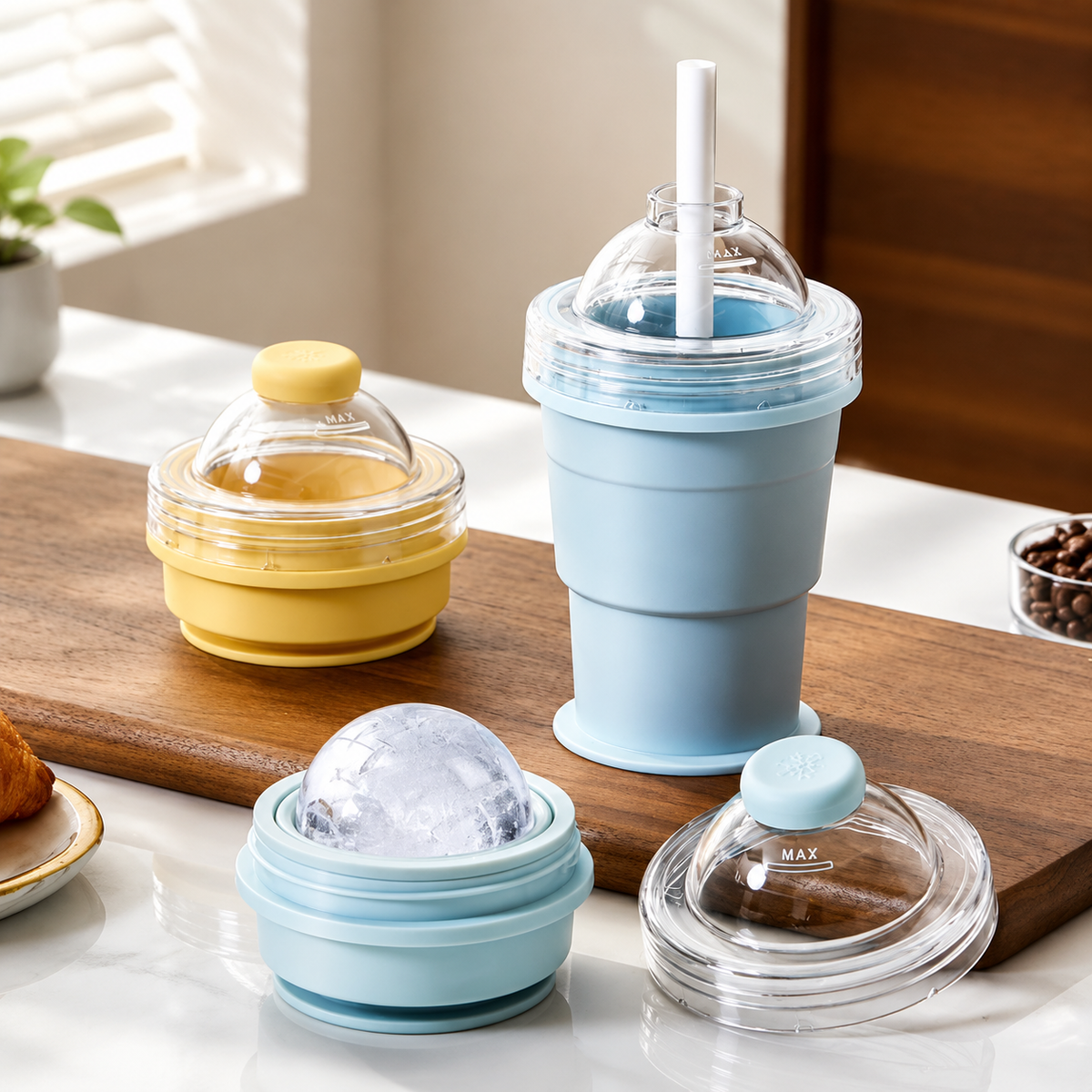 🏆LAST DAY SALE: ONLY $7.99!! 🧊 𝐁i𝐥𝐥𝐡𝐨𝐥® 2-in-1 Collapsible Ice Ball Maker Cup – Portable Ice Mold with Straw Lid