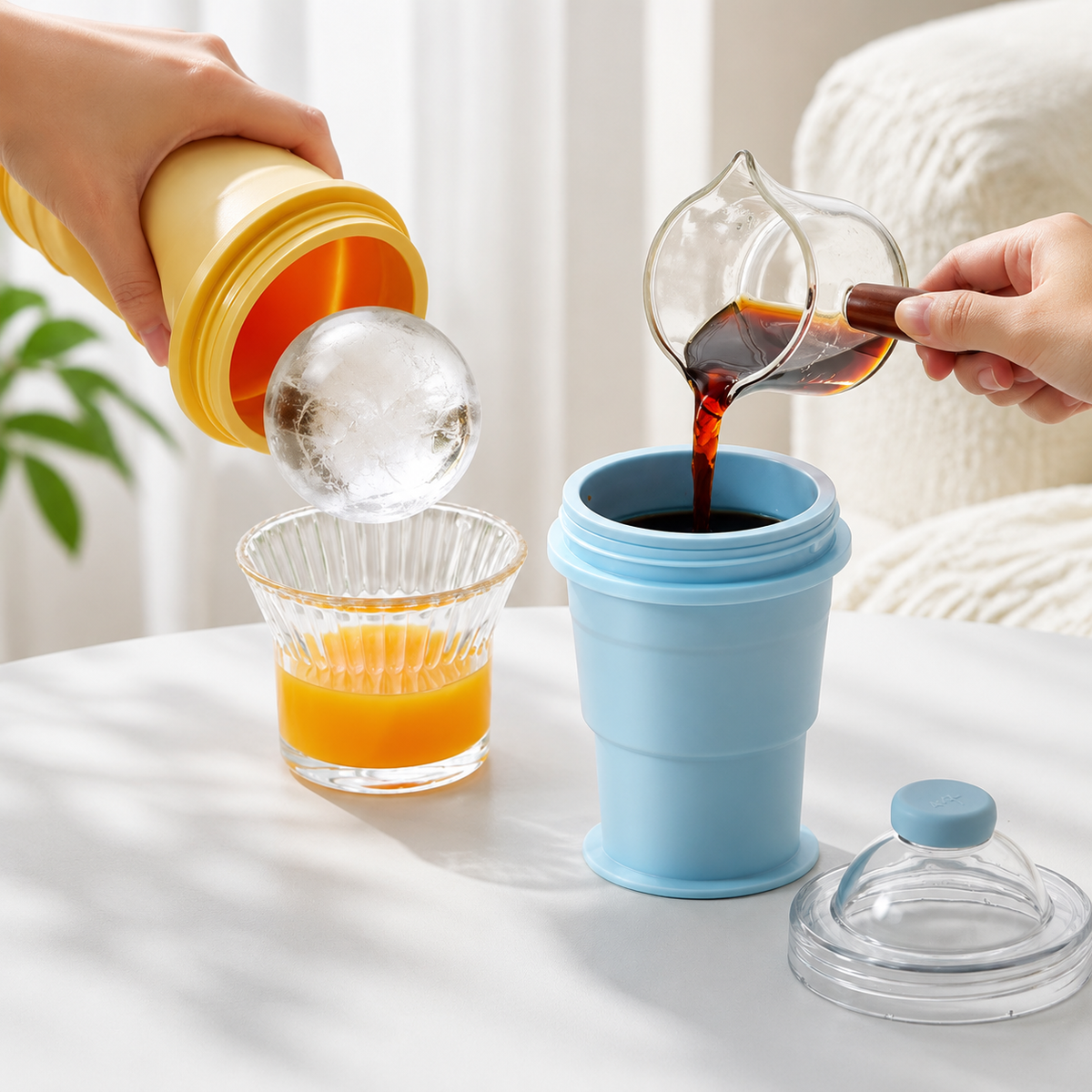 🏆LAST DAY SALE: ONLY $7.99!! 🧊 𝐁i𝐥𝐥𝐡𝐨𝐥® 2-in-1 Collapsible Ice Ball Maker Cup – Portable Ice Mold with Straw Lid