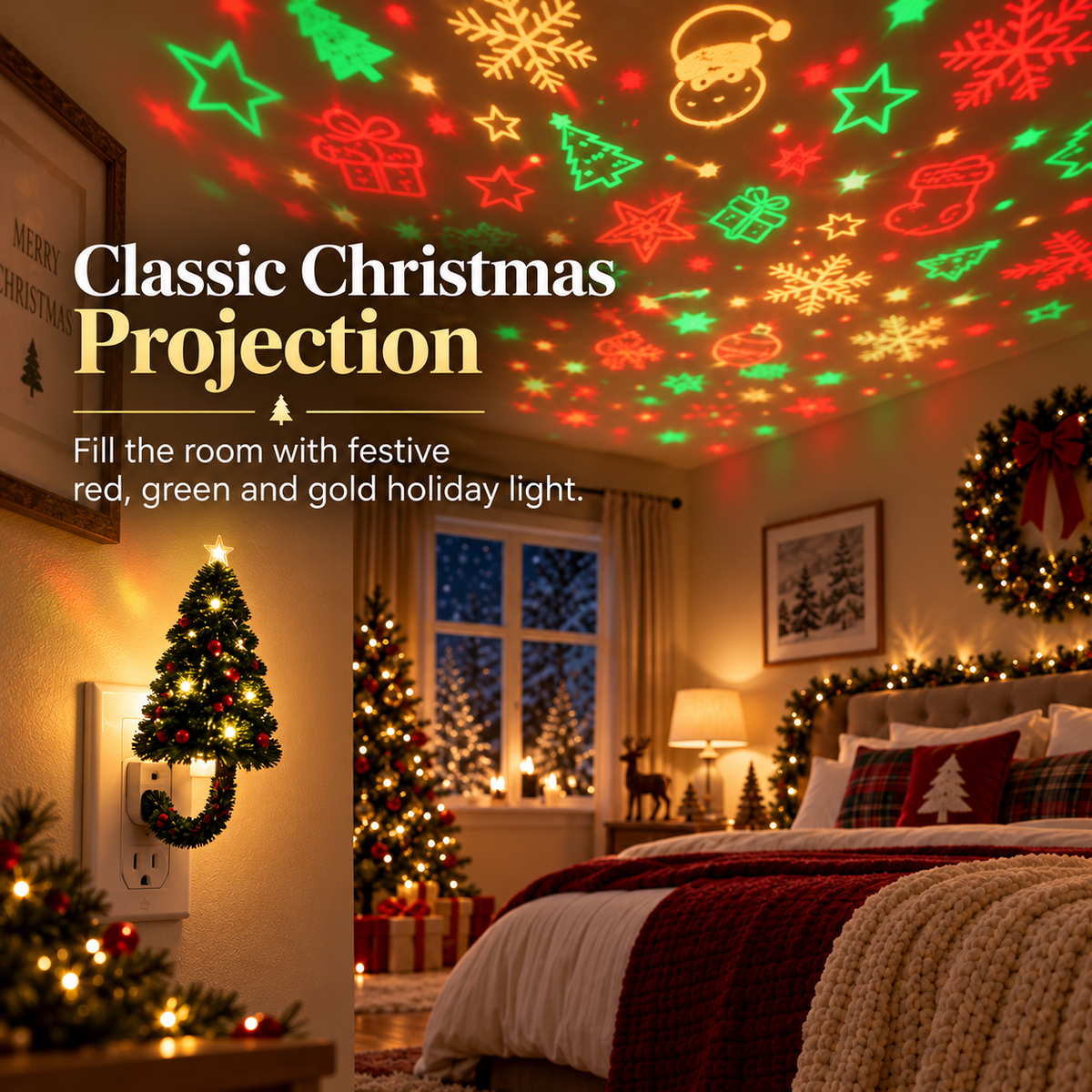🎄Christmas Tree Projector Night Light — Plug-In Ceiling Décor