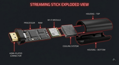 Flixy streaming stick internal hardware exploded view