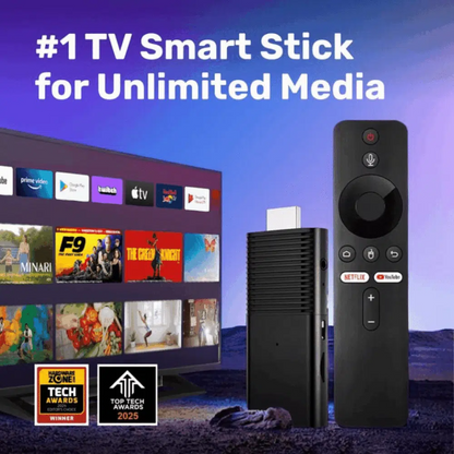 Flixy TV Stick and remote with streaming interface